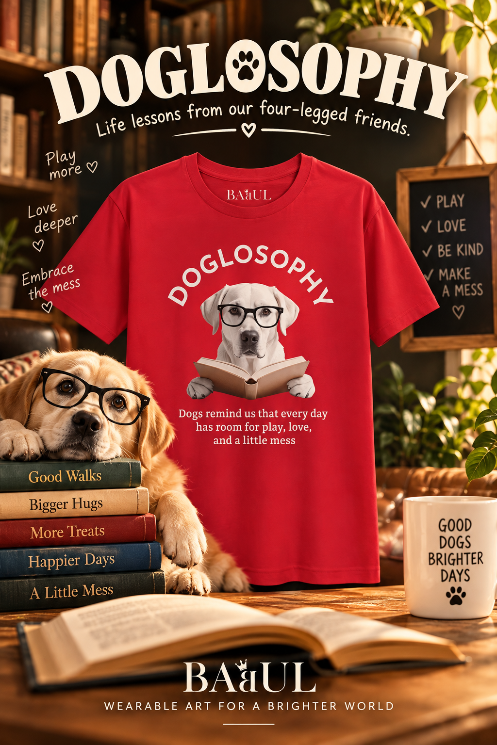 DOGLOSOPHY reading dog graphic T-shirt